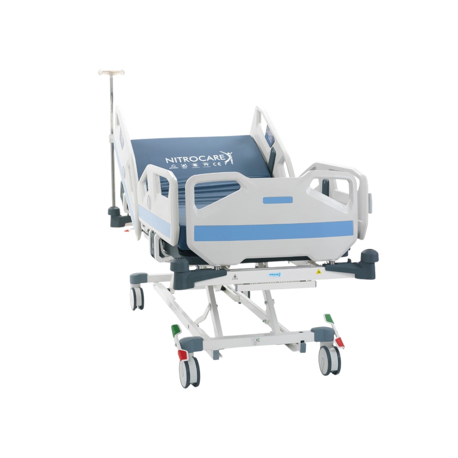 Nitrocare SANTE 8140 ultra-low ICU bed positioned at its lowest height for fall prevention.